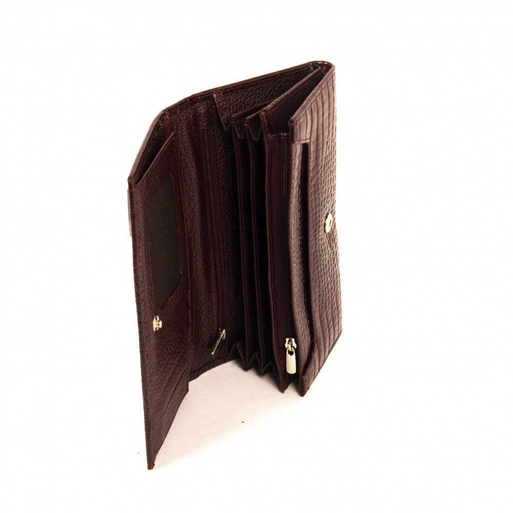 Дамско портмоне ENZO NORI модел CLASSIQUE естествена кожа бордо принт